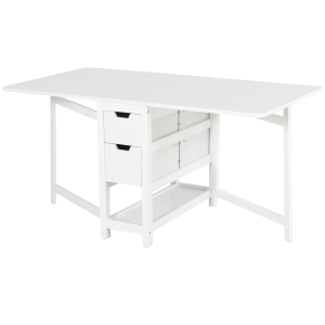 HOMCOM Mesa de jantar extensível com 2 gavetas 1 prateleira Carga 50 kg 150x80x74 cm Branco