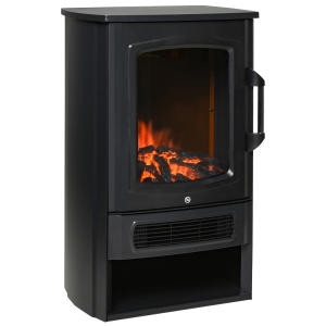HOMCOM Lareira Elétrica Potência de 2 Níveis 1000W ou 2000W com Efeito de Chama Termostato e Proteção contra Superaquecimento até 25m² 44,5x32,1x74cm Preto