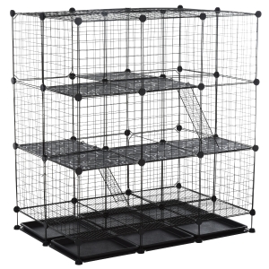 PawHut Gaiola para animais pequena DIY com 4 portas 6 bandejas 111x75x119 cm Preto