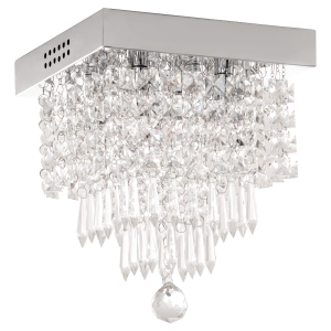 HOMCOM Candeeiro de Teto de Cristal K9 Moderna com 4 Suporte para Lâmpadas G9 e Base de Aço Inoxidável Candeeiro de Aranha para Sala de Jantar Dormitório Sala de Estar Ø25x29cm Prata