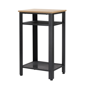 HOMCOM Mesa Auxiliar Mesa de Cabeceira Estilo Industrial com 2 Prateleiras de Grade de Metal e Pés Ajustáveis 45x35x75cm Carvalho e Branco