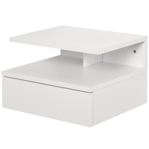 HOMCOM Conjunto de 2 Mesas de Cabeceira Flutuante com 1 Gaveta e Prateleira Aberta com Desenho Moderno Montado na Parede 35x32x22,5cm Branco