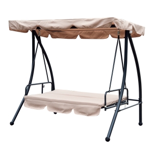 Outsunny Baloiço Jardim 3 Lugares Convertível em Cama com Toldo Reclinável Almofada para Jardim Terraço Pátio Ar livre Carga Máxima 340kg 200x125x170cm Bege