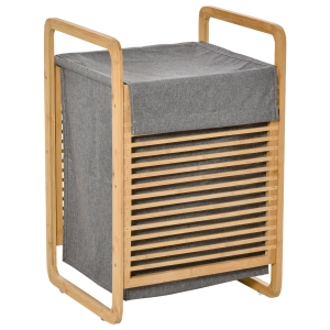 HOMCOM Cesto para Roupa Suja de Bambú Portátil com Tampa e Bolsa Removível Móvel de Casa de Banho 40x35,5x60,5cm Cor Natural e Cinza