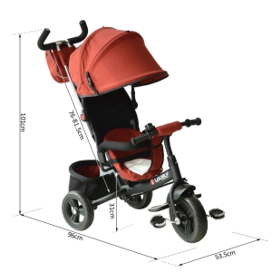 HomCom Triciclo 3 EM 1 para Crianças +18 Meses Vermelho 96x53,5x101cm