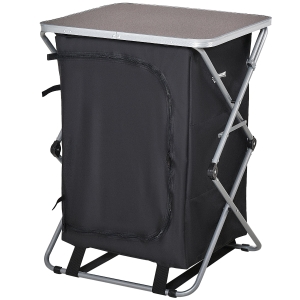 Outsunny Armário de cozinha de acampamento dobrável com para vento 3 prateleiras Bolsa de armazenamento bancada de 65x58x93 cm para piqueniques de acampamento Tecido Oxford Preto