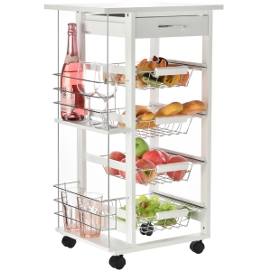 HOMCOM Carrinho de cozinha de 5 níveis com gaveta Cestas Rodas 47x37x83 Branco