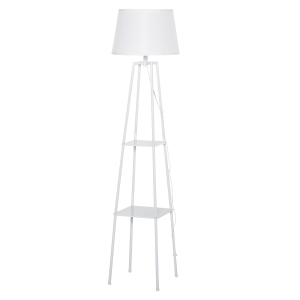 HOMCOM Lâmpada de pé Tripé de metal Soquete E27 de Máximo 40W com tela de linho e prateleira de 2 níveis 35,5x35,5x158 cm Branco