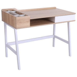 HOMCOM Secretária para Computador com Gaveta Prateleira Compartimentos Arrumação 100x55x81,5 cm Madeira e Metal