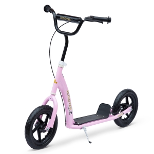 HOMCOM Trotinete para Crianças acima de 5 anos Scooter de 2 Rodas Grandes de 12 Polegadas com Freio e Guidão Ajustável em Altura Carga Máx. 100kg 120x52x80-88cm Rosa