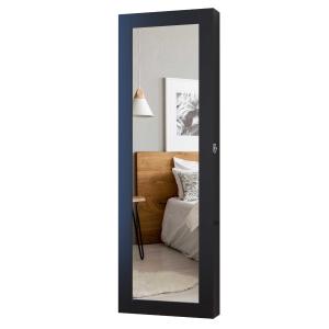 HOMCOM Espejo Joyero Colgante de Pared Armario de Joyería Organizador de Joyas con Ganchos y Ranuras para Collares para Dormitorio Salón 37x9,5x112 cm