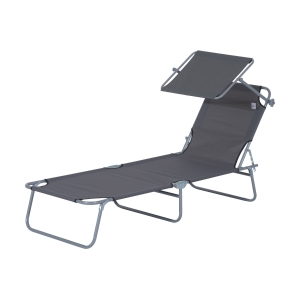 Outsunny Espreguiçadeira de Jardim Dobrável com Toldo Removível e Ajustável em Ângulo e Encosto Ajustável em 4 Posições para Jardim Terraço Campismo Exterior 187x58x36cm Cinza