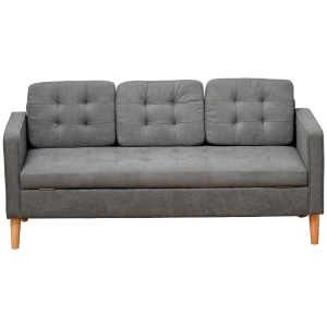 HOMCOM Sofá de 3 lugares acolchoado com 3 almofadas e apoios de braço Espaço de armazenamento Estilo moderno para sala de estar Quarto 166,5x62x82 cm cinza