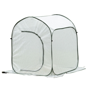 Outsunny Mini Estufa portátil auto-instalável para o cultivo de vegetais com porta e bolsa de transporte 90x90x110 cm Branco