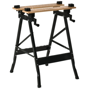 HOMCOM Bancada de Trabalho Dobrável Portátil com Placas Ajustáveis em Ângulo e Distância Bambú e Aço Carga Máx. 150kg 63,5x60x5x78cm Madeira Natural e Preto
