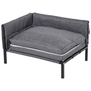 PawHut Sofá Cama elevado para animais de estimação 63,5x49x38,5cm Transpirável com Almofada Removível e Lavável para Cães Pequenos e Médios Carga 15kg Cinza