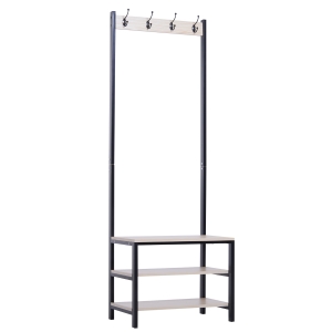 HOMCOM Cabide Suporte De Metal Estande 3 Prateleiras 8 Ganchos Cabide para Sapatos Roupas para Entrada do Corredor 60x40x175 cm