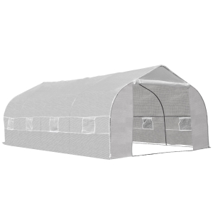 Outsunny Estufa Tipo Túnel de Jardim 600x300x200cm para Cultivo de Plantas Verduras com 8 Janelas e Porta Enroláveis com Zíper Aço Branco