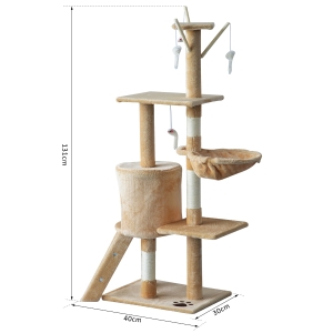 PawHut Árvore de gato Grande poste para arranhar com ninhos Plataformas 50x35x134,2 cm Coberto de pelúcia Bege
