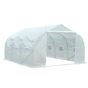 Outsunny Estufa Tipo Túnel 350x300x200 cm com Porta Enrolável 6 Janelas Estufa para Cultivo de Plantas Verduras Branco