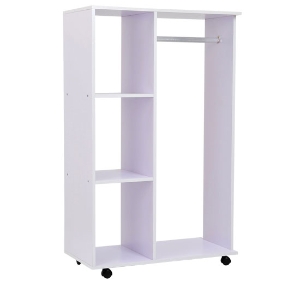 HOMCOM Armário aberto de madeira com rodas 80x40x128cm branco