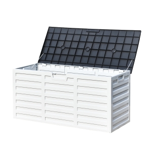 Outsunny Baú para armazenamento ao ar livre 260L com alças e rodas embutidas para jardim 112x49x53,5 cm Cinza Claro e Cinza Escuro