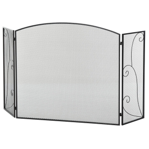 HOMCOM Frente de Lareira de 3 Painéis Frente para Lareira Dobrável com Dobradiças Estrutura Metálica Malha decorativa 132,5x76,5cm Preto