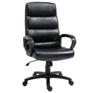 Vinsetto Cadeira de Escritório Giratória Ergonómica com Altura Ajustável Apoio para os Braços Alto Acolchoado de Couro Sintético 66x66x107-114cm Preto