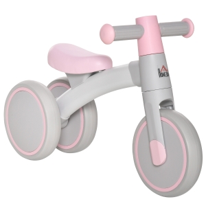 HOMCOM Bicicleta sem Pedais para Crianças de 1-3 Anos Bicicleta de Equilíbrio com 3 Rodas Silenciosas Carro Andador de Bebé 60x24x37cm Rosa