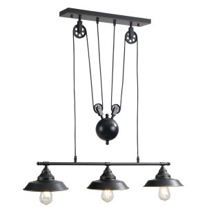 HOMCOM Lâmpada de suspensão estilo retro com polias ajustáveis em altura 90x22x89-180 preto