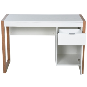 HOMCOM Mesa de Escritório com gaveta Armário Pés retangulares 112,5x50x75,5 cm Branco