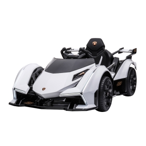 HOMCOM Carro Elétrico Lamborghini V12 12V para Crianças acima de 3 Anos com Controle Remoto Faróis com Luz LED Música MP3 USB e Abertura da Porta 117x66x50cm Branco