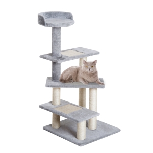 PawHut Arranhador 3 Plataformas para Arranhar 48x48x99.5 cm de Madeira coberta de Pelucía Sisal