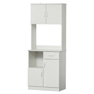 HOMCOM Armário Auxiliar de Cozinha com 3 Portas de armário Prateleira Ajustável Gaveta e estante Aberta 71x41x178 cm Branco