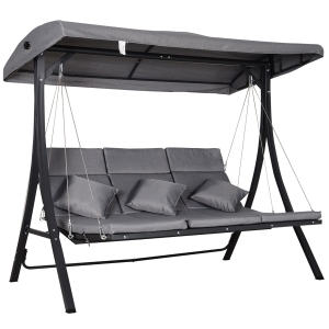 Outsunny Baloiço de Jardim de 3 Lugares com Toldo Ajustável Baloiço de Exterior com Toldo Almofadas para Jardim Terraço Carga Máxima 270kg 200x115x168cm Cinza