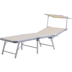 Outsunny Espreguiçadeira reclinável e dobrável com toldo Alumínio e Textilene 169x72x55 / 72cm Bege