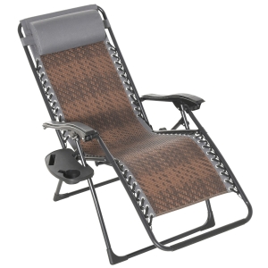 Outsunny Espreguiçadeira dobrável de vime com encosto ajustável Apoio de cabeça removível Suporte para copos e telefone para Jardim Terraço 65x70x110 cm marrom