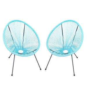 Outsunny Conjunto de 2 Cadeiras de Jardim Acapulco de Vime Forma Oval com Apoia Braços Encosto Alto para Interior Exterior 73x77x87 cm Turquesa