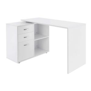 HOMCOM Mesa de Ordenador Escritorio Mesa Esquinera Oficina 2 Formas con 2 Estantes 3 Cajones Mesa de Despacho Escuela Estudio Madera Blanco