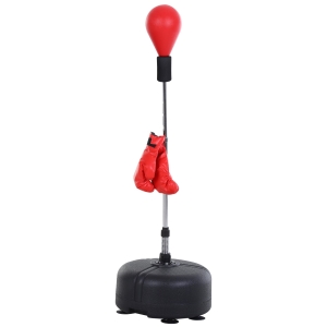 HOMCOM Pêra de boxe ajustável em altura com base recarregável Pêra boxe com suporte e luvas para adultos e adolescentes Ф48x136-154 cm Vermelho