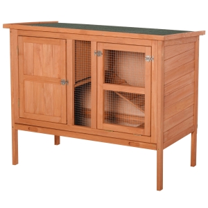 PawHut Coelheira de exterior gaiola de Madeira para Animais de Estimação 2 Pisos com Telhado Asfáltico bandeja Removível Rampa 102x56x85 cm Madeira Natural