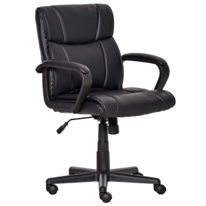 Vinsetto Cadeira de Escritório Ergonômica Cadeira de Escritório Giratória com Altura Ajustável Apoio para os Braços e Encosto Acolchoado Couro Sintético 61x69x90-100cm Preto