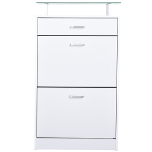 HOMCOM Móvel Sapateiro de 2 Portas Sapateiro Estreito para 12 Pares de Sapatos com Gaveta Prateleira Aberta e Bancada de Vidro para Corredor Entrada Carga Máx. 50kg 60x24x105,5cm Branco