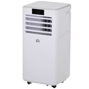 HOMCOM Ar condicionador portátil 4 em 1 ventilador refrigerador desumidificador 2 velocidades com tela LED com controle remoto silencioso 900W 38x35x70,5 cm Branco
