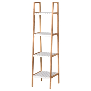 Kleankin Prateleira para Banheiro com 5 níveis de Estrutura em Bambu Pinho 35x36x138.5cm Branco
