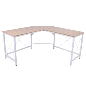 HOMCOM Secretária de Canto para Escritório Casa Secretária em Forma de L com Estrutura de Aço 150x150x76 Madeira e Branco