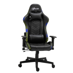 Vinsetto Cadeira de Gaming Ergonômica Giratória Reclinável e Altura Ajustável Basculante com Luz LED Apoio para a Cabeça e Almofada Lombar Couro Sintético 68x68x126-136cm Preto