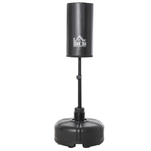 HOMCOM Saco de boxe em pé com suporte Ajustável em Altura de 3 Níveis e Base Refilável com Areia 45 kg ou Água 30 kg Aço Ø68x150-170 cm Preto