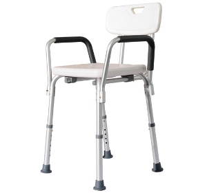 HOMCOM Banco de banheiro Regulável para casa de banho 135 Kg com encosto e apoios de braços 46,5x54,2x72,5-85 cm Branco