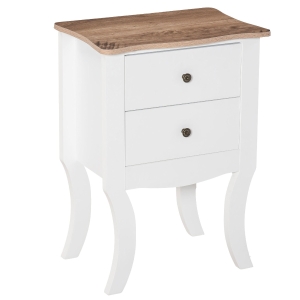 HOMCOM Mesa de cabeceira com 2 gavetas de armazenamento Base elevada para sala de estar Quarto estilo nórdico e vintage 46,5x32x64,5 cm Branco